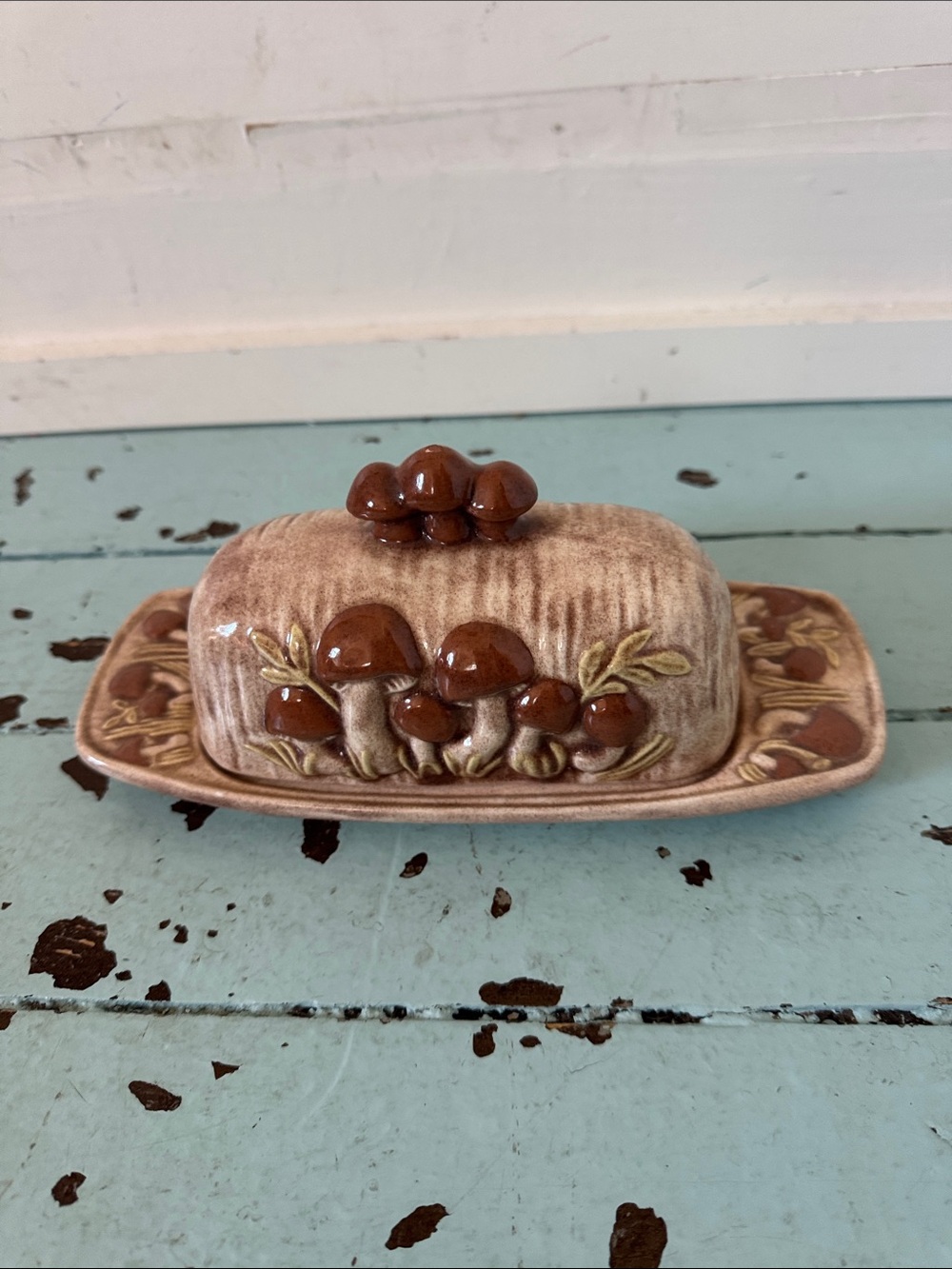 Vintage 1970s Arnel's ceramic mushroom butter dish